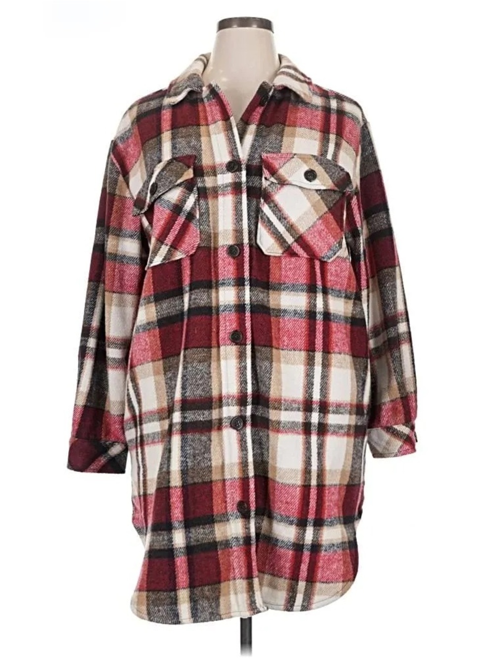 Maurices Red White and Brown Plaid Shacket